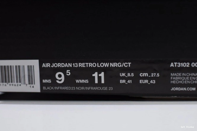 1st Kicks Shoes x 13 Low AT3102-006 Black Clot Jordan Air Infrared 0815
